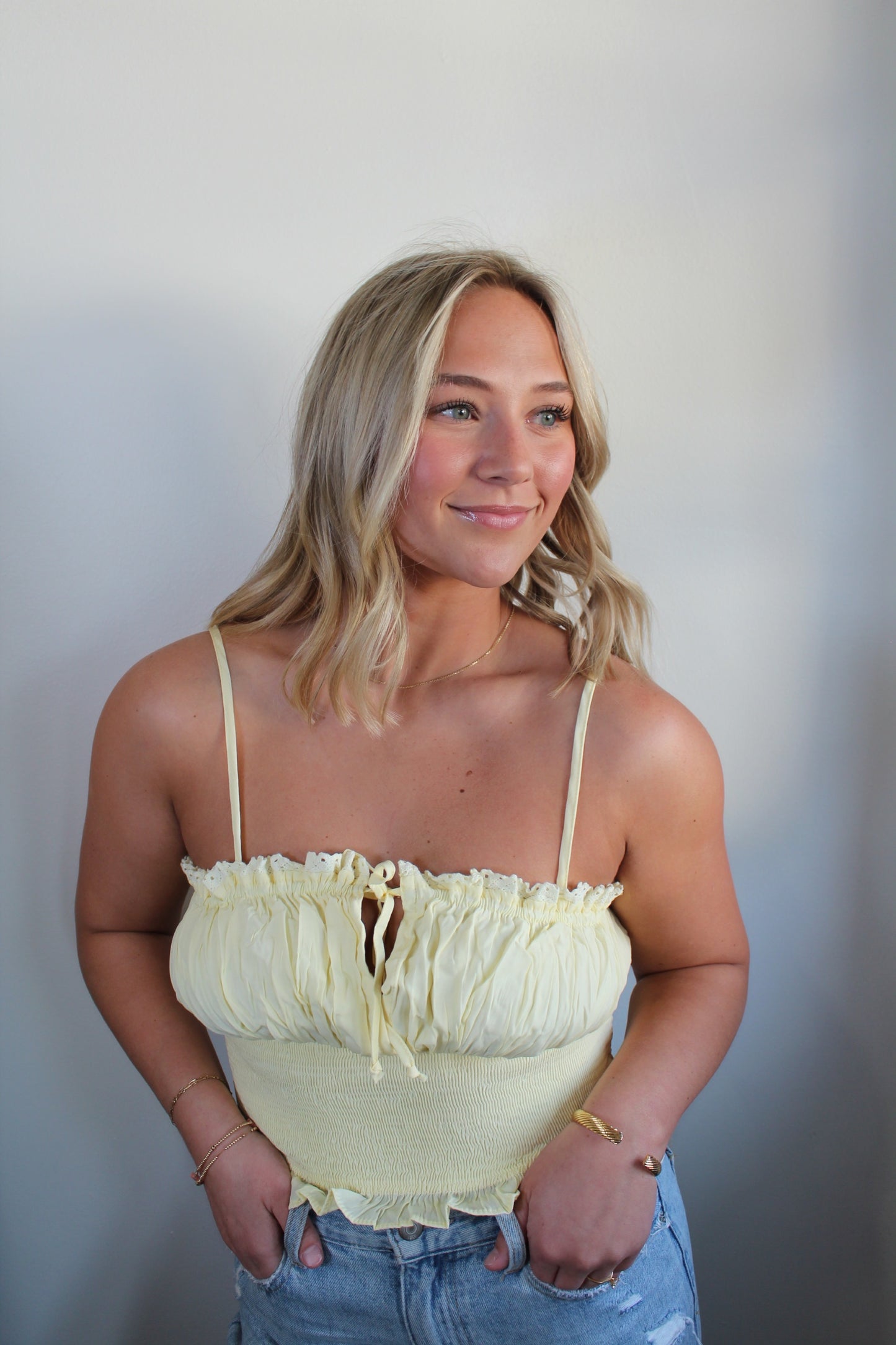 Claire Smocked Top in Lemon