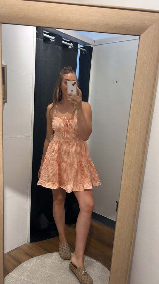 Orange Gingham Mini Dress