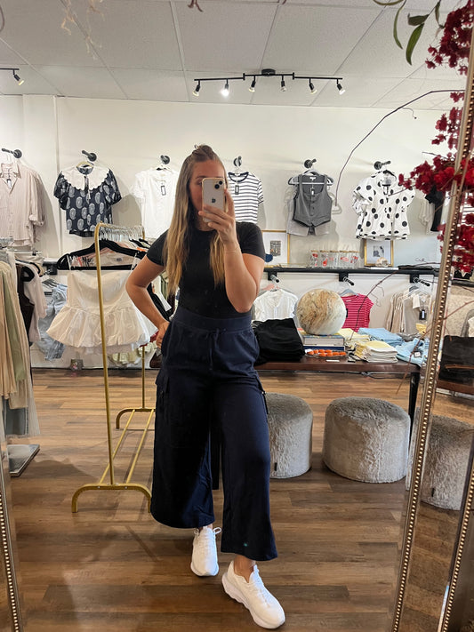 Navy Wide Leg Sweat Pants