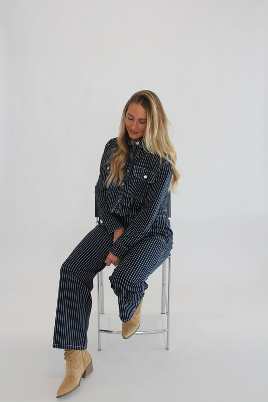Pinstripe Denim Jacket