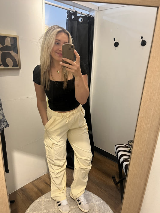 Cream Parachute Pants